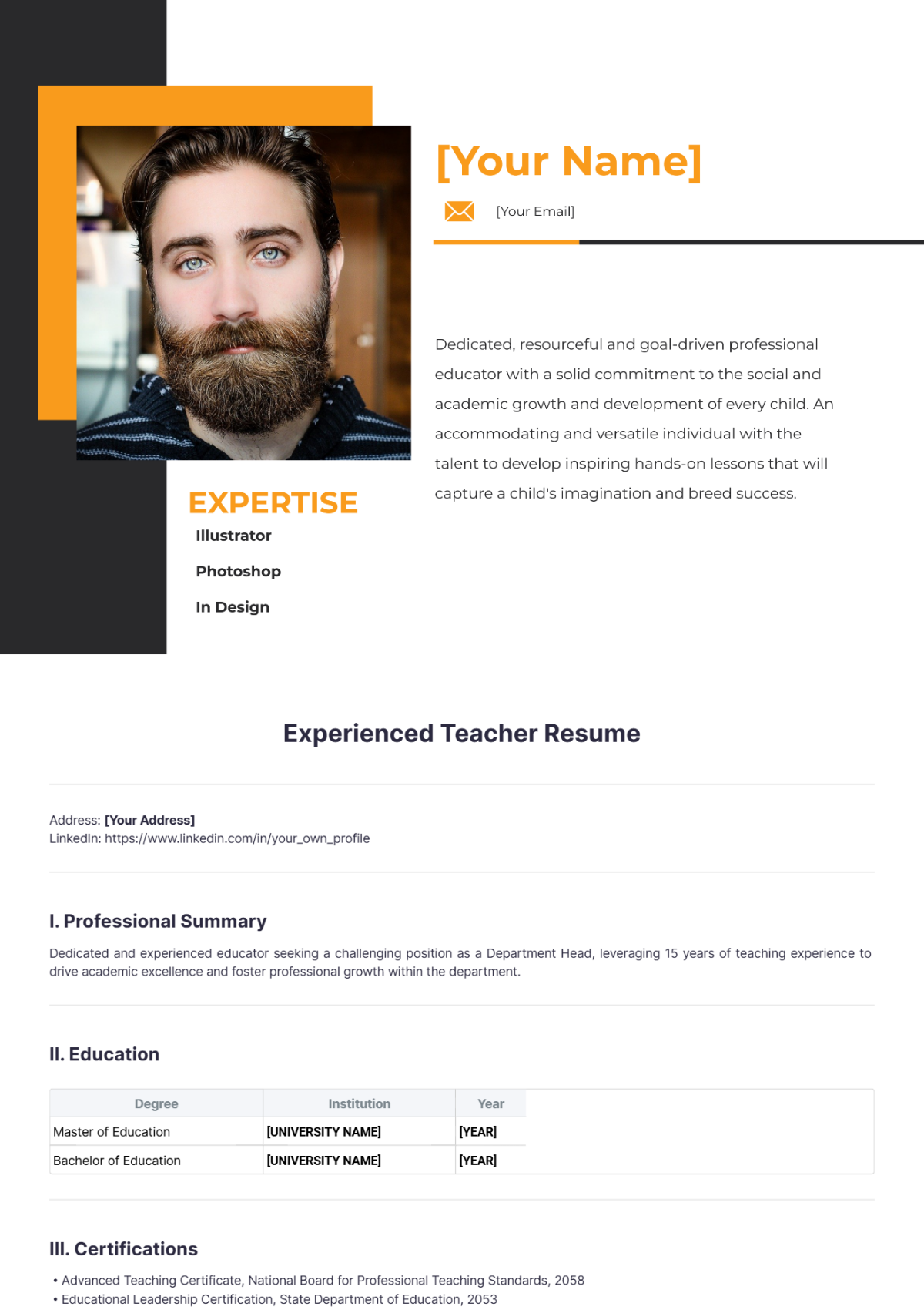 Experienced Teacher Resume - Edit Online & Download Example | Template.net