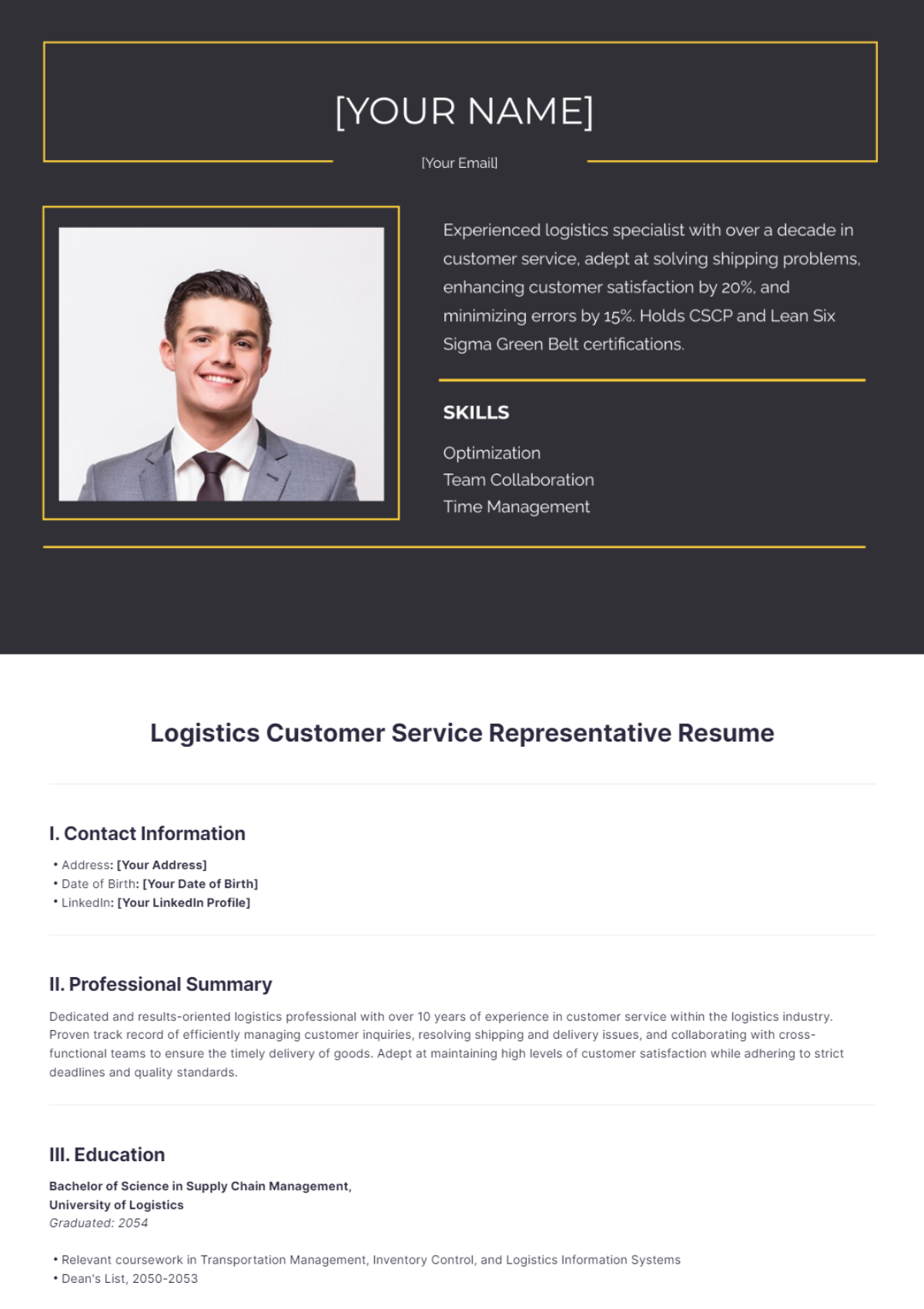 Logistics Customer Service Representative Resume - Edit Online & Download