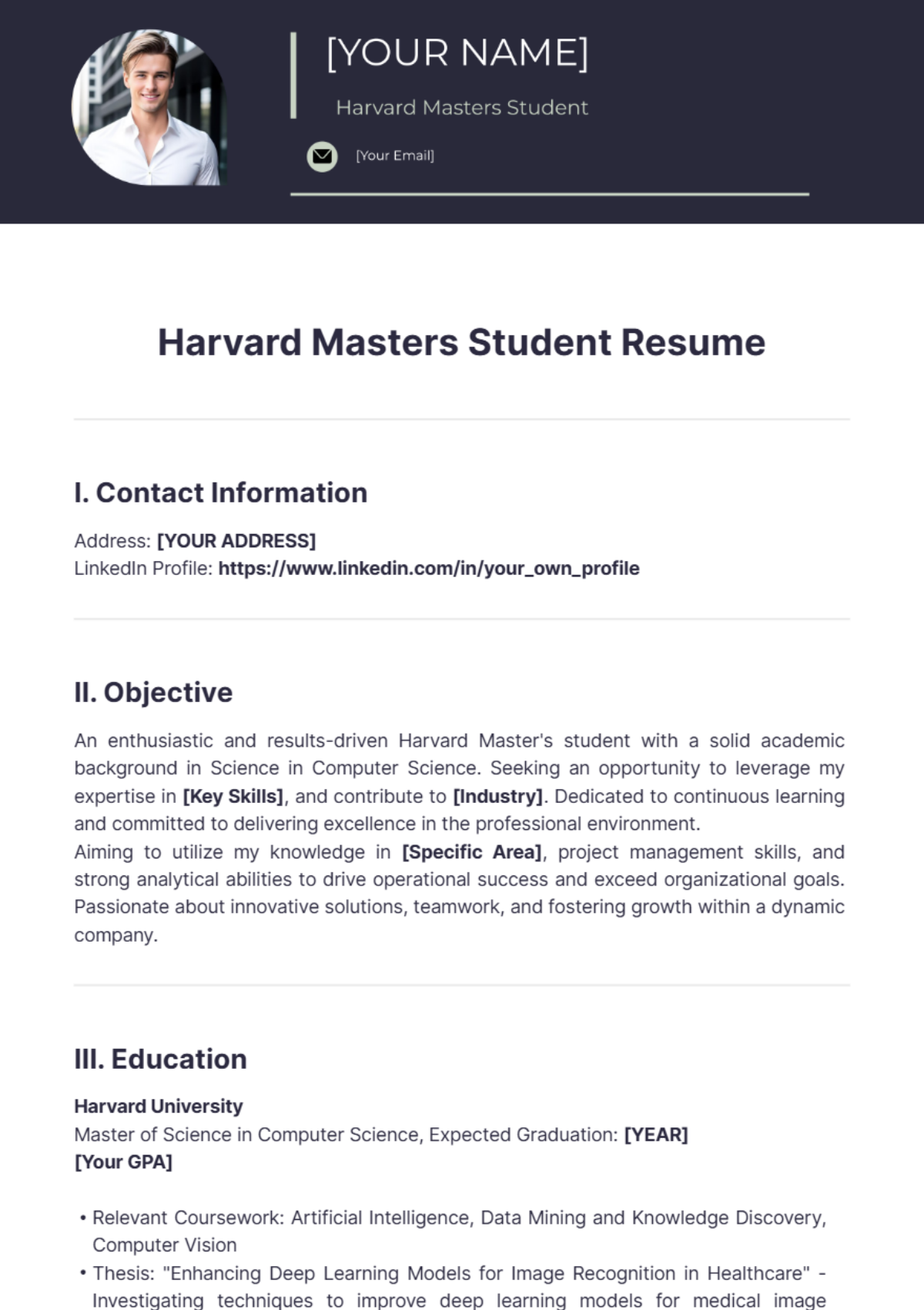 Harvard Masters Student Resume - Edit Online & Download