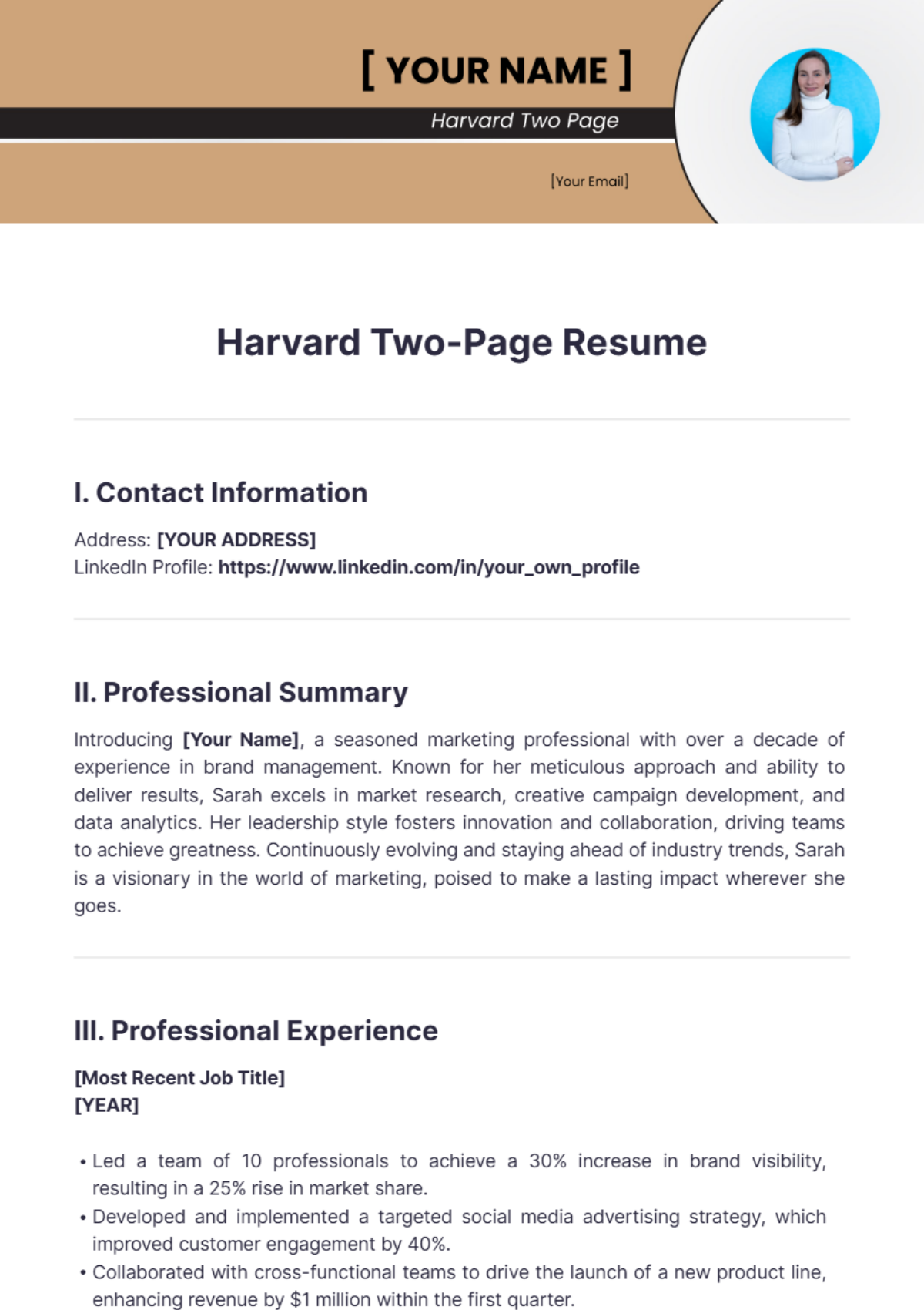 Harvard Two Page Resume - Edit Online & Download