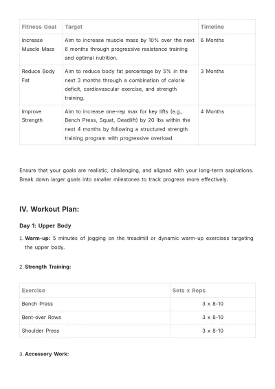Free Gym Workout Plan Template to Edit Online