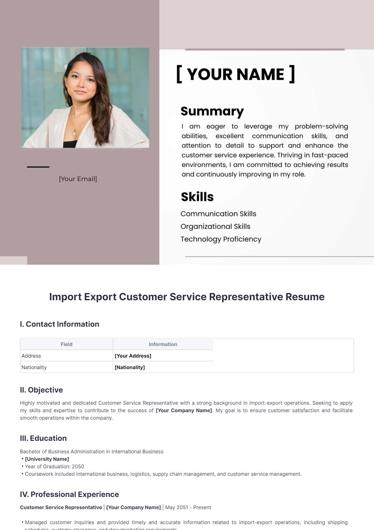 Import Export Customer Service Representative Resume Templates - Edit ...