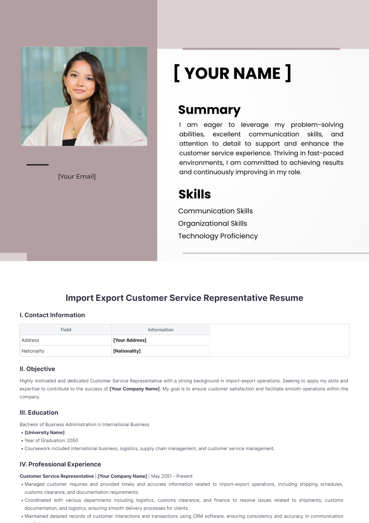 Import Export Customer Service Representative Resume - Edit Online & Download