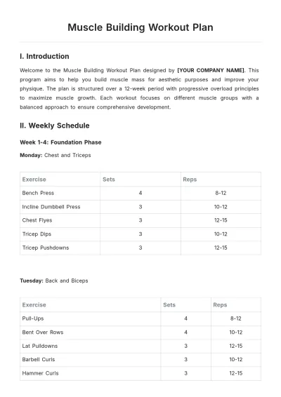 Free Muscle Building Workout Plan Template to Edit Online