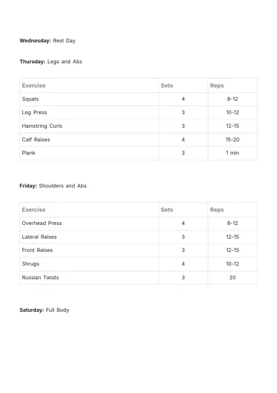 Free Muscle Building Workout Plan Template to Edit Online