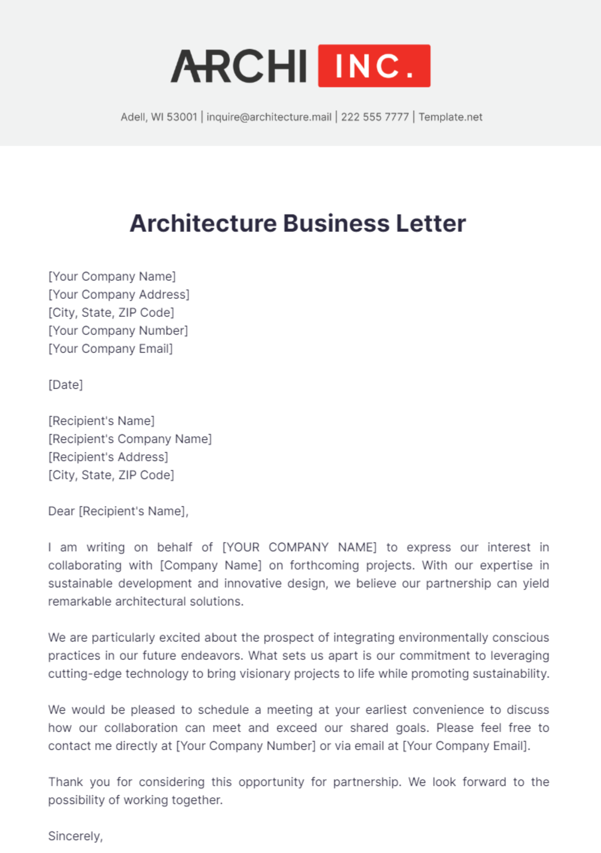 Architecture Business Letter Template - Edit Online & Download