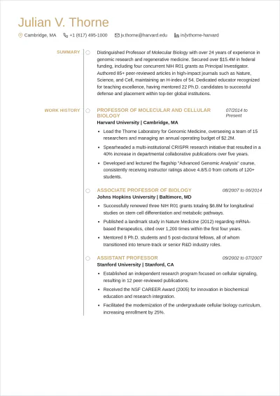 Free Harvard Professor ATS Resume Template, AI Resume Builder