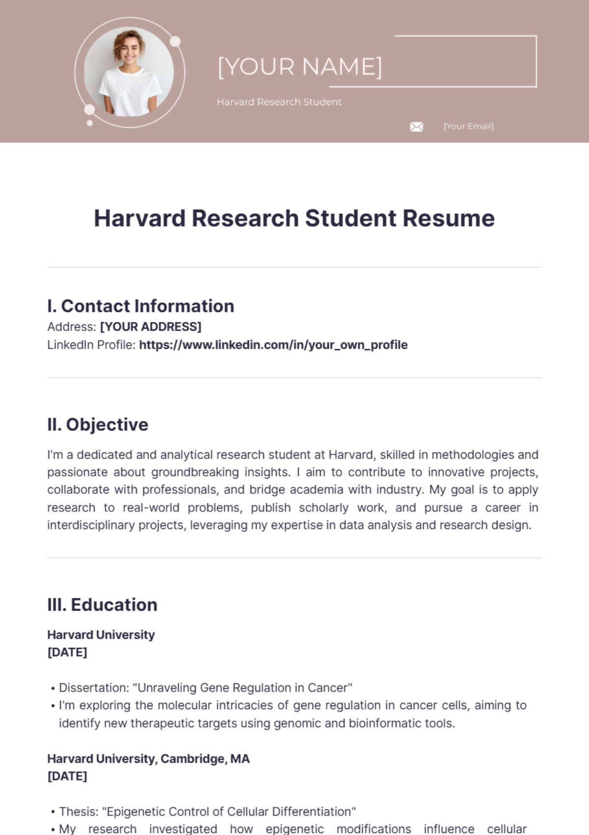 Harvard Research Student Resume - Edit Online & Download