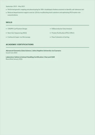 Free Harvard Research Student ATS Resume Template, AI Resume Builder