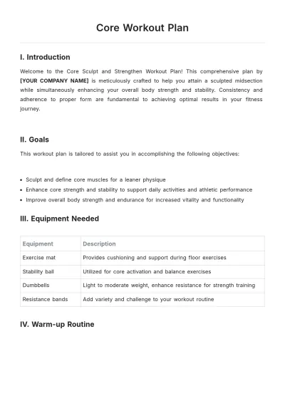 Free Core Workout Plan Template to Edit Online