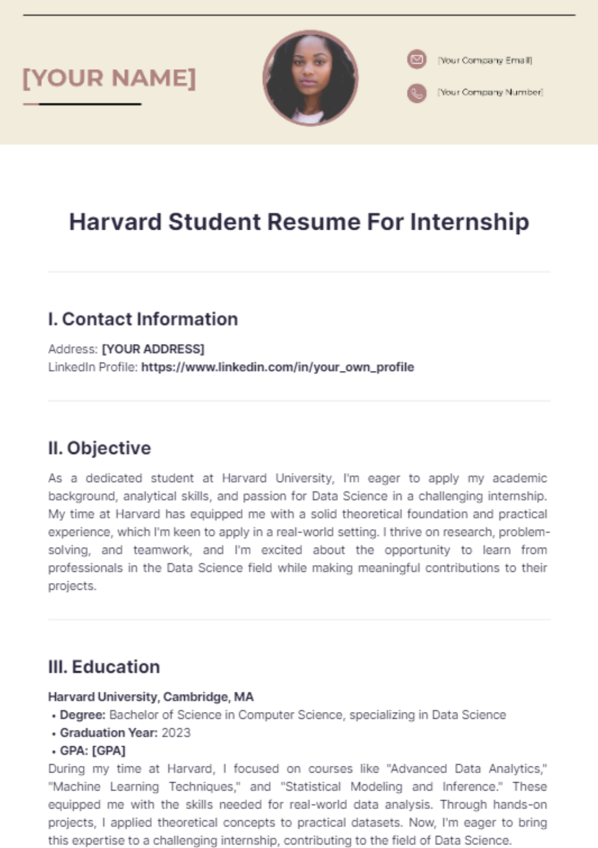 Harvard Student Resume For Internship - Edit Online & Download Example ...