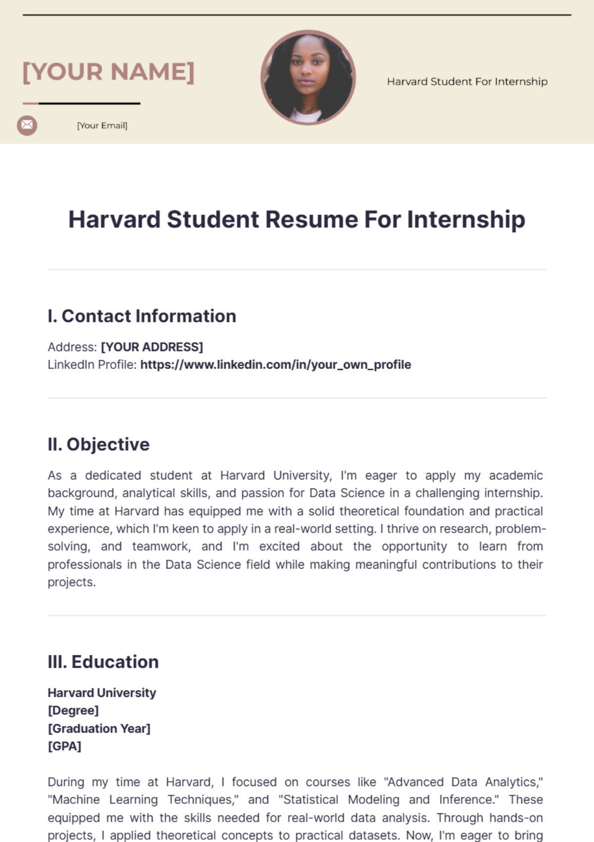 Harvard Student Resume For Internship - Edit Online & Download