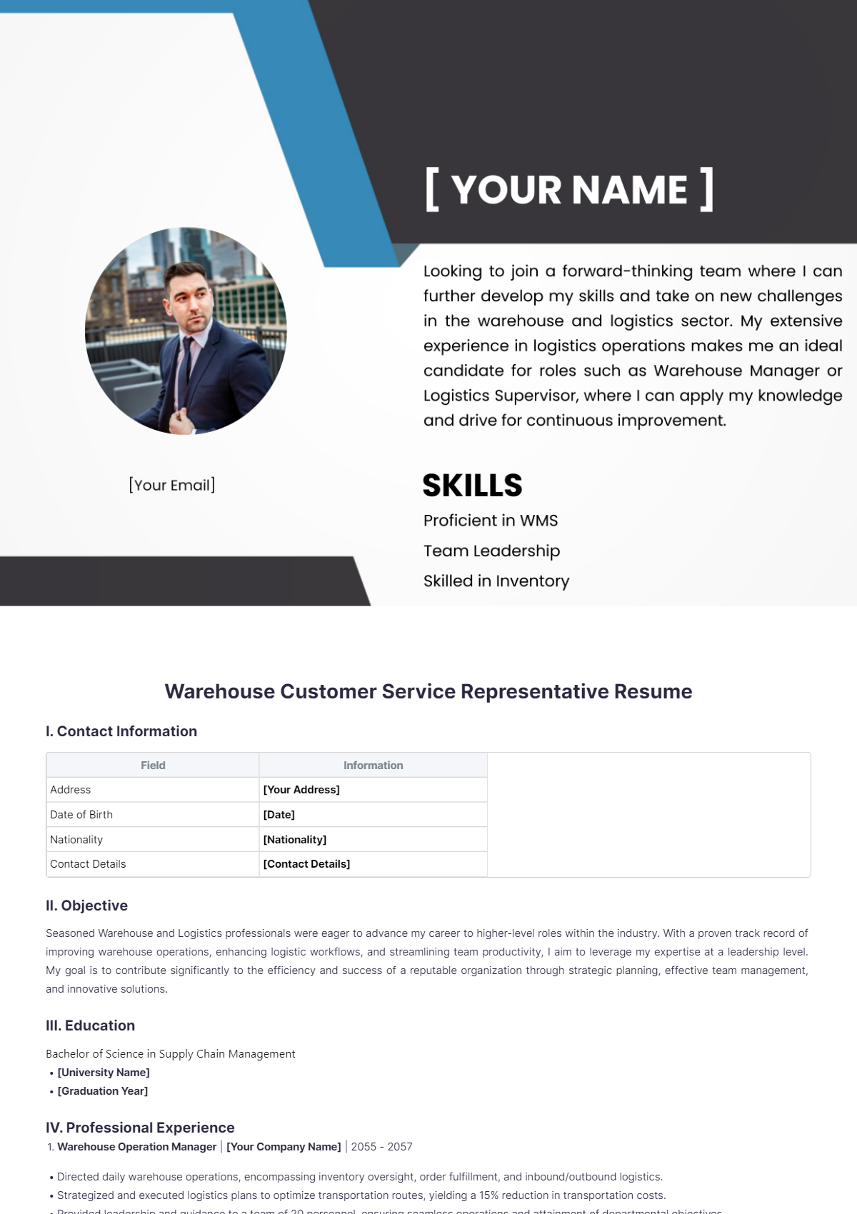 Warehouse Customer Service Representative Resume - Edit Online & Download