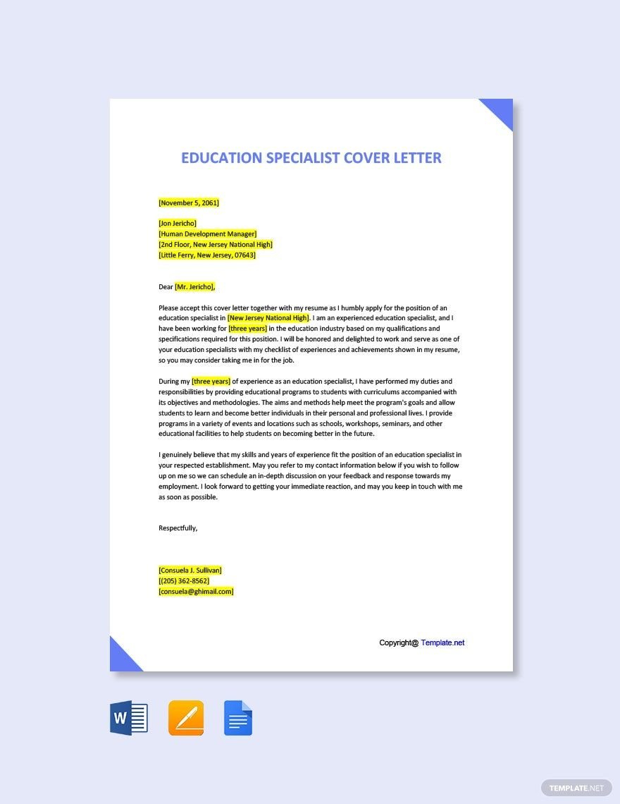 Education Specialist Cover Letter