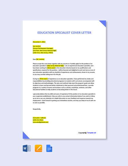 Food Specialist Cover Letter Template - Google Docs, Word | Template.net