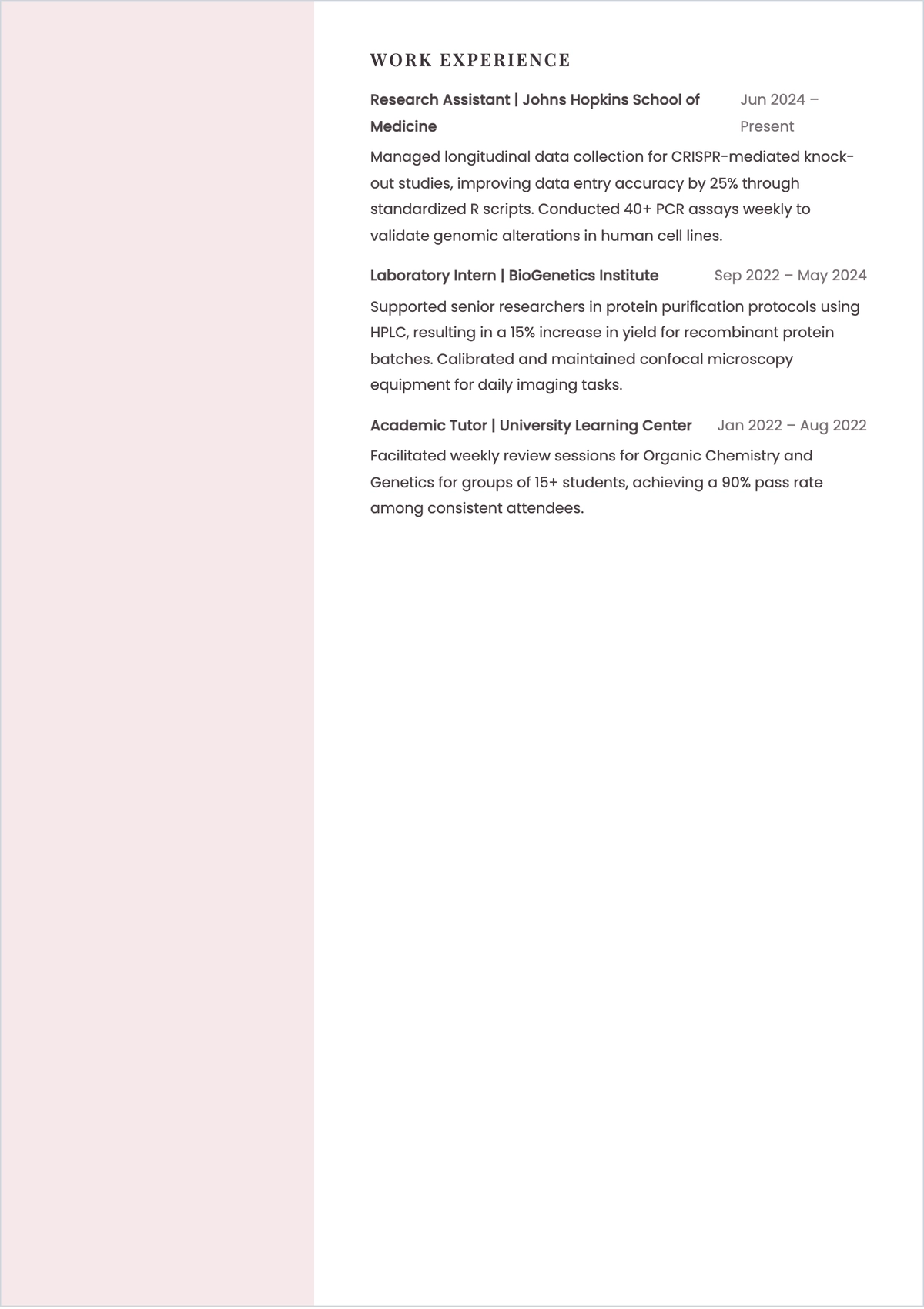 Free Research Student ATS Resume Template, AI Resume Builder