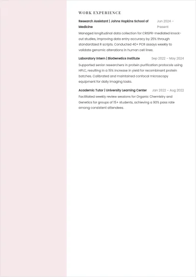 Free Research Student ATS Resume Template, AI Resume Builder