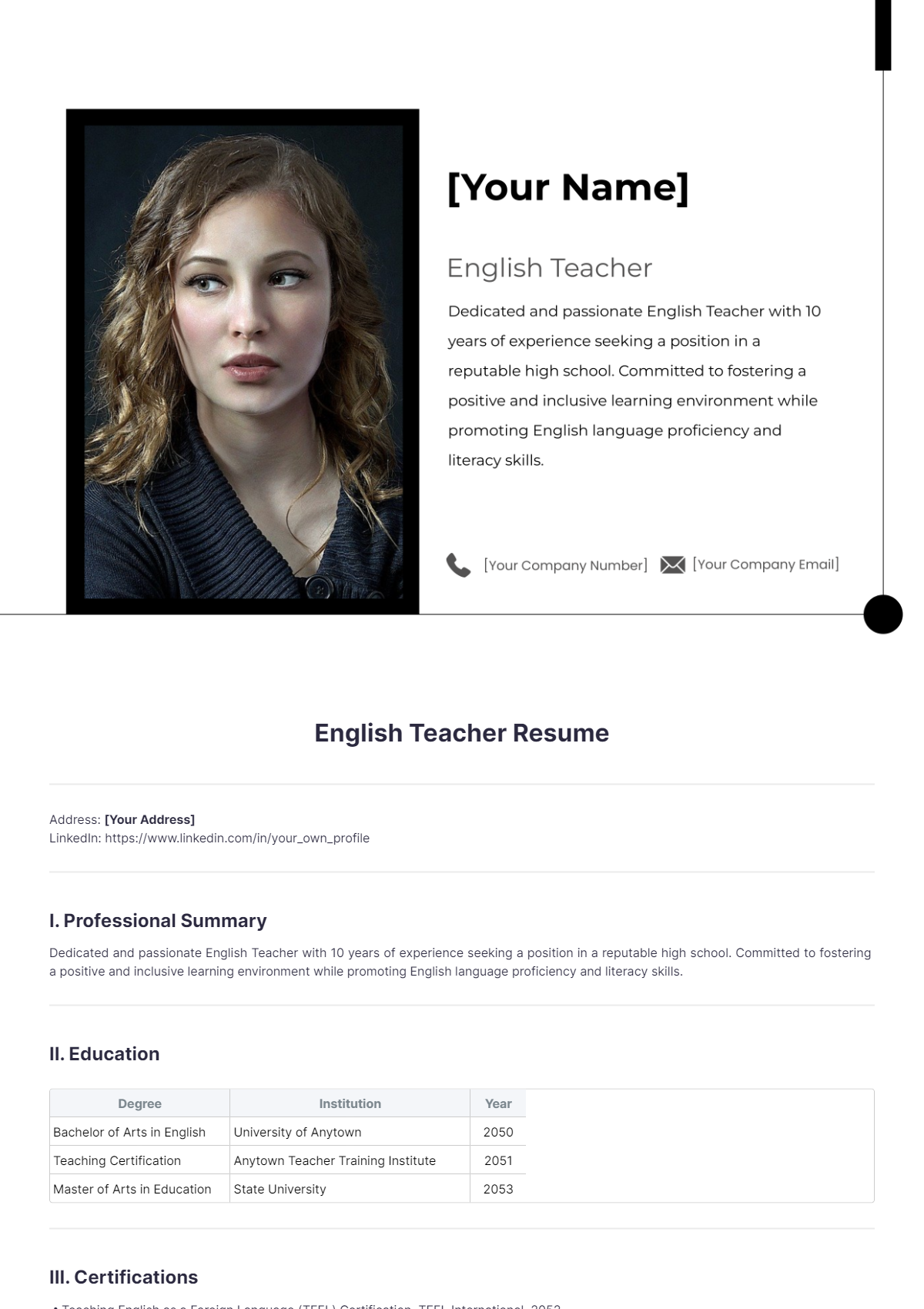 English Teacher Resume - Edit Online & Download