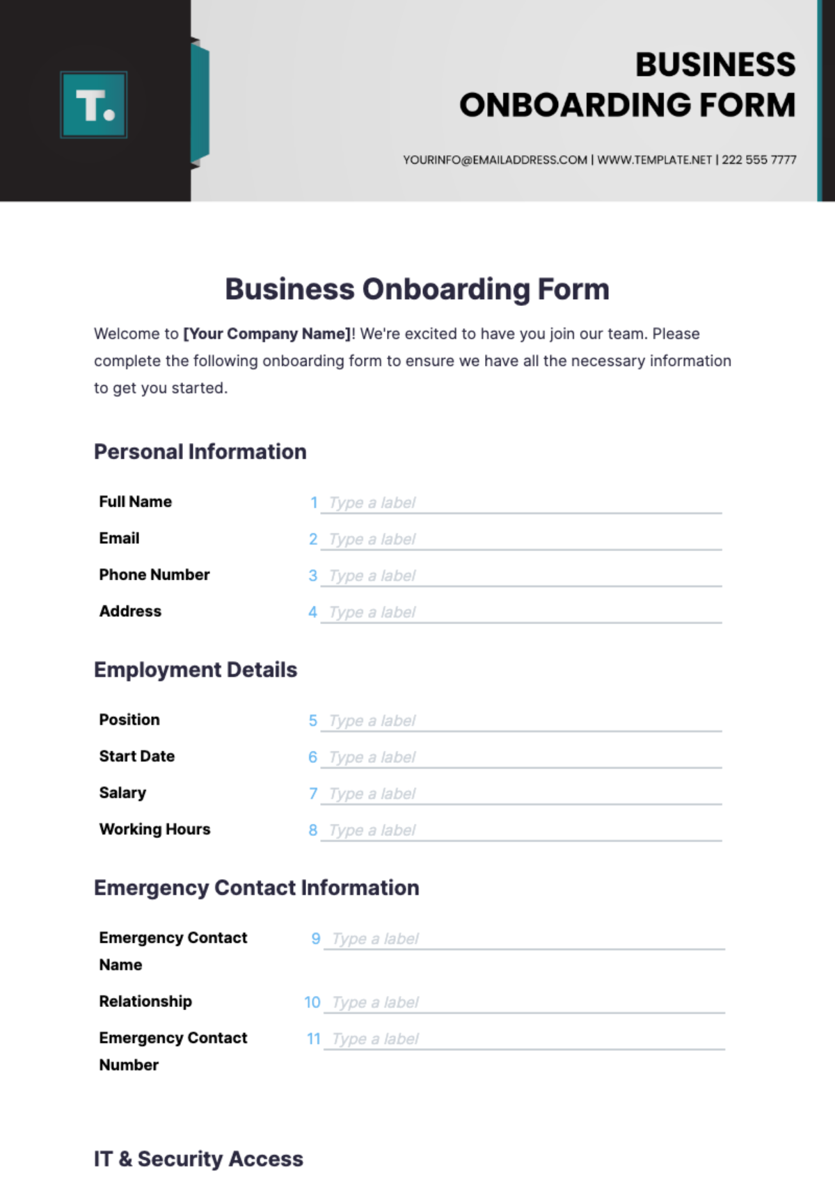 Free Business Onboarding Form Template