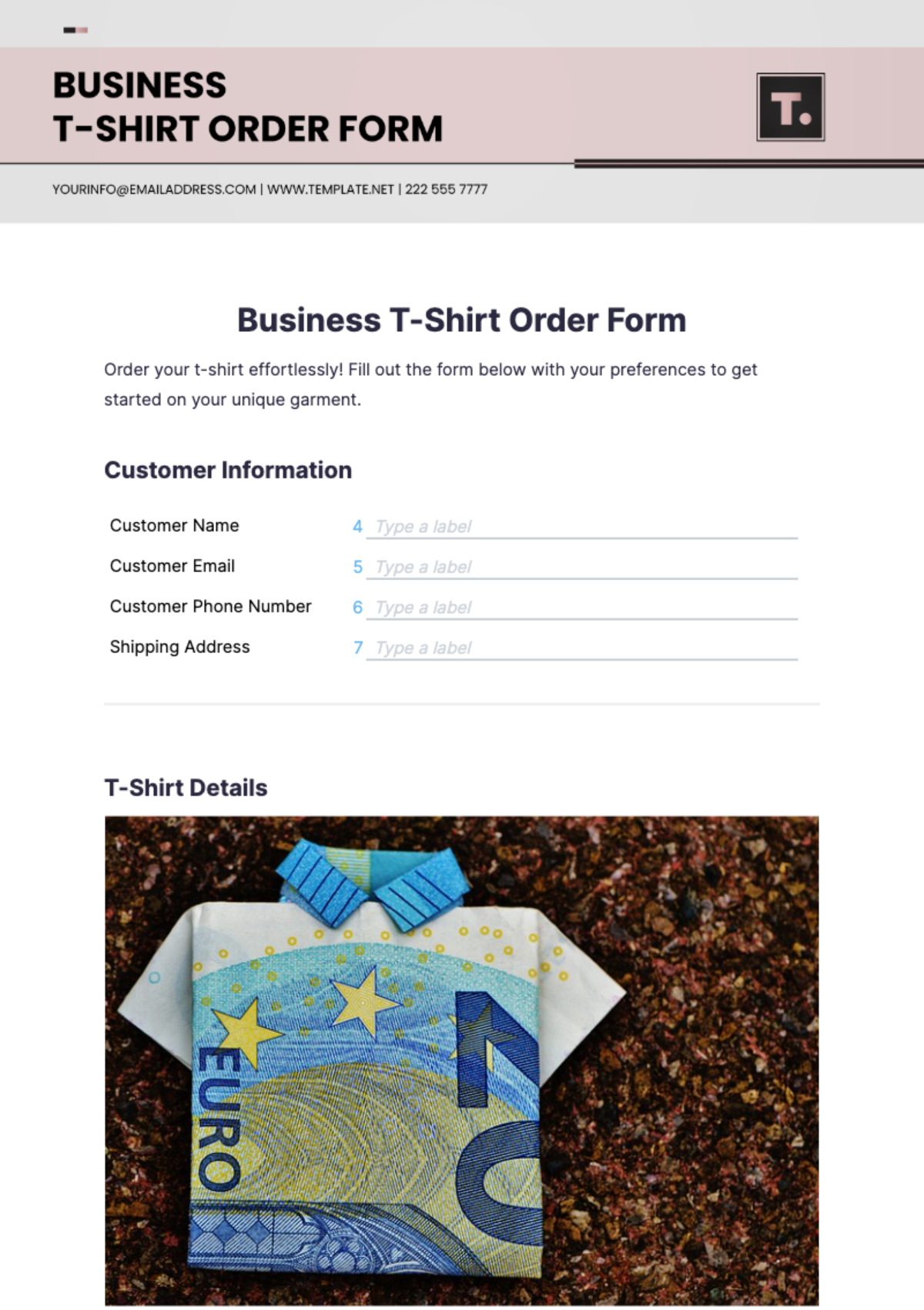 Business T Shirt Order Form Template - Edit Online & Download