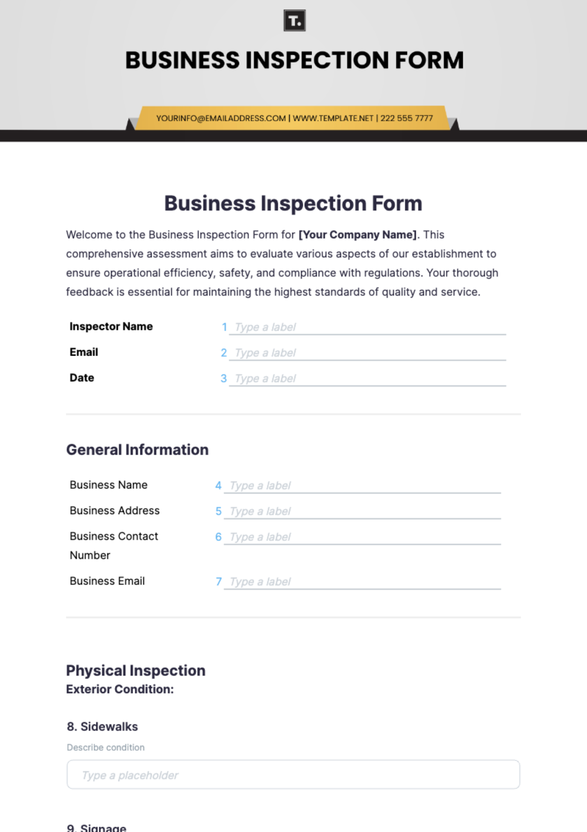 Business Inspection Form Template