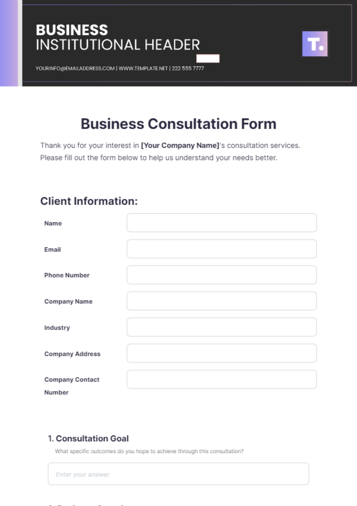 Business Consultation Form Template - Edit Online & Download Example ...