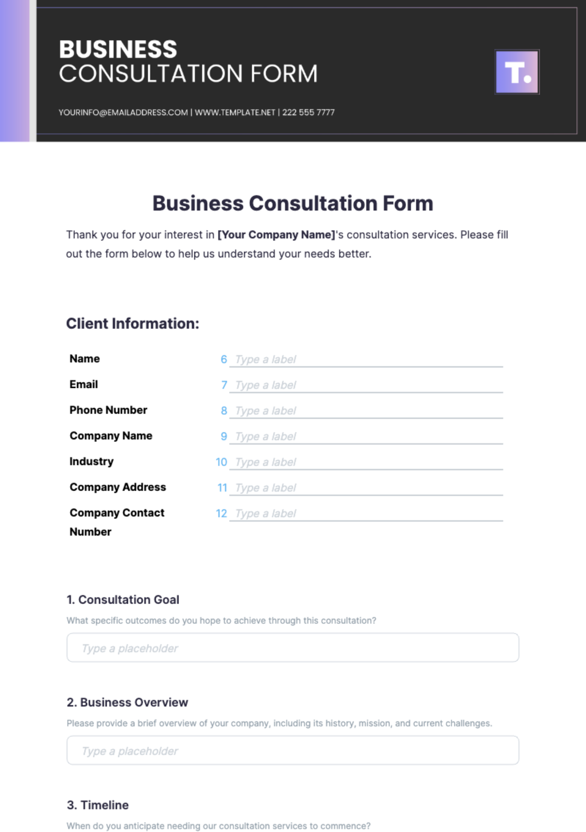 Business Consultation Form Template