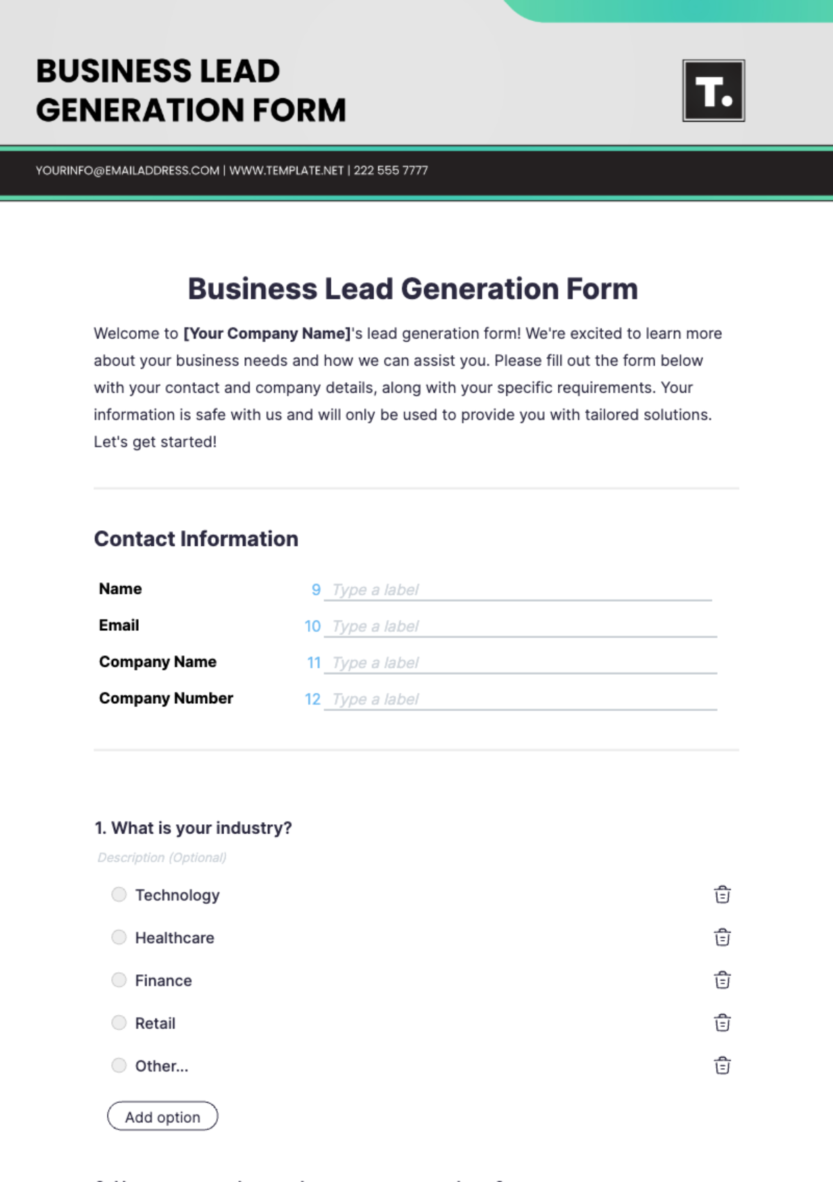 Business Lead Generation Form Template