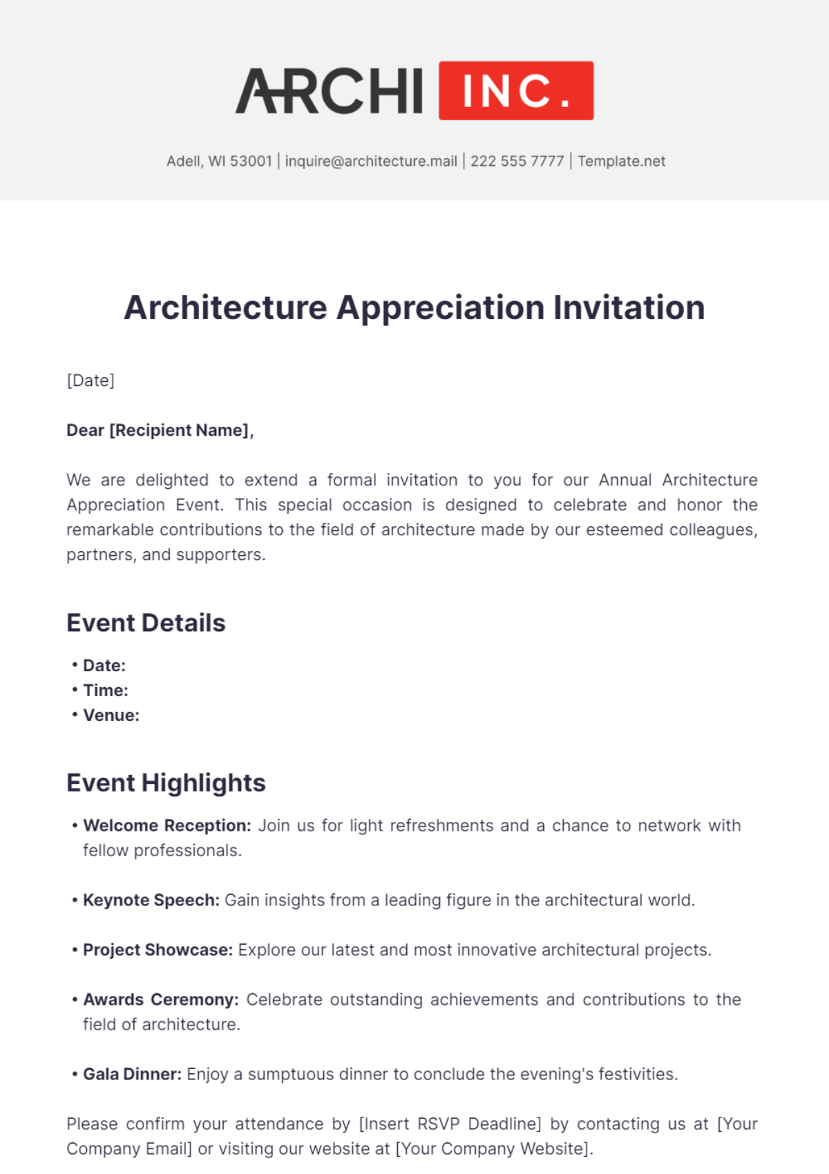 Architecture Appreciation Invitation Template - Edit Online & Download