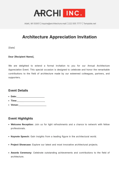 Free Architecture Appreciation Invitation Template to Edit Online