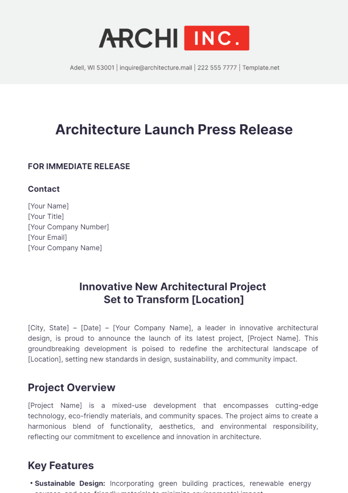 Architecture Launch Press Release Template - Edit Online & Download