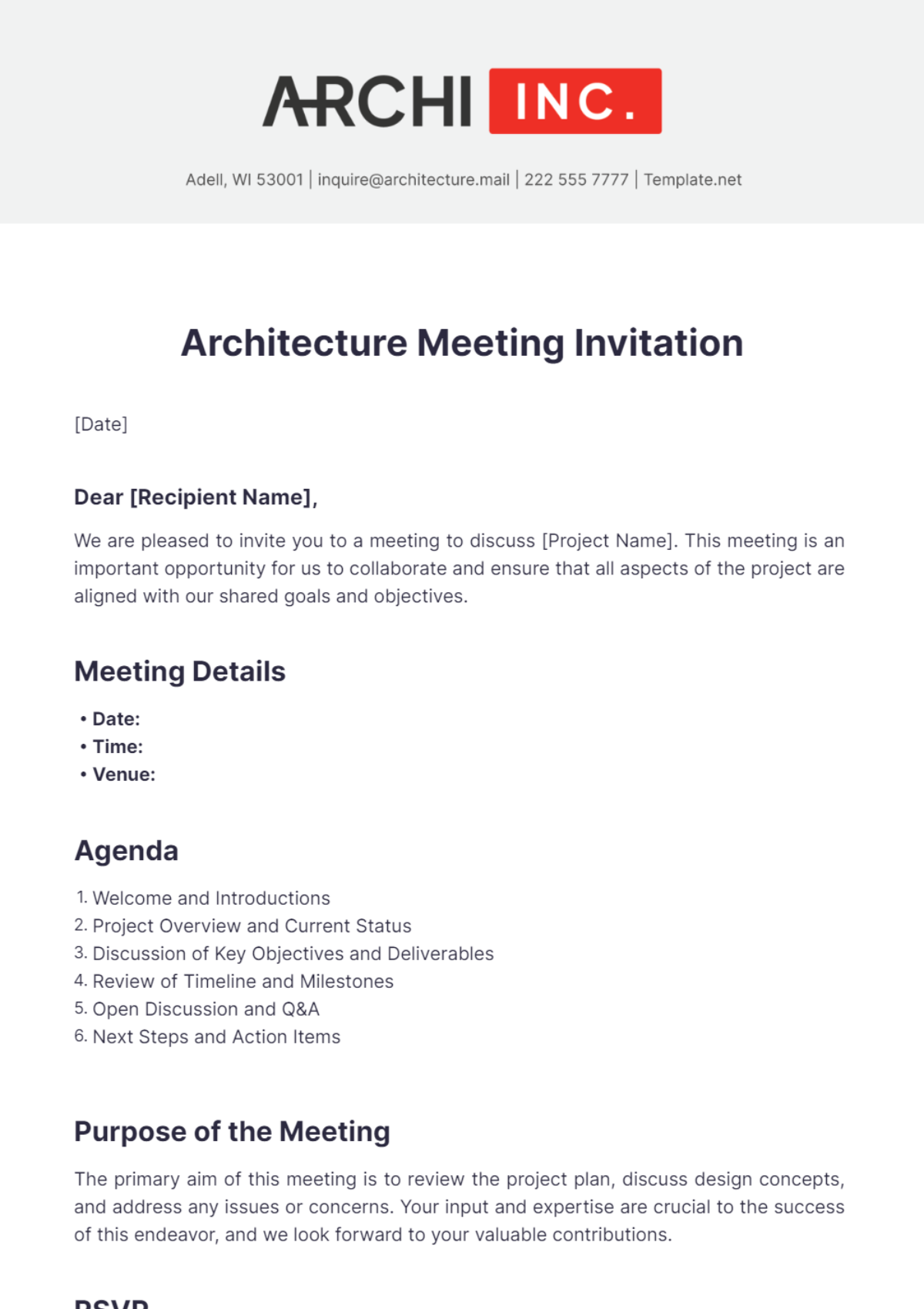 Architecture Meeting Invitation Template - Edit Online & Download