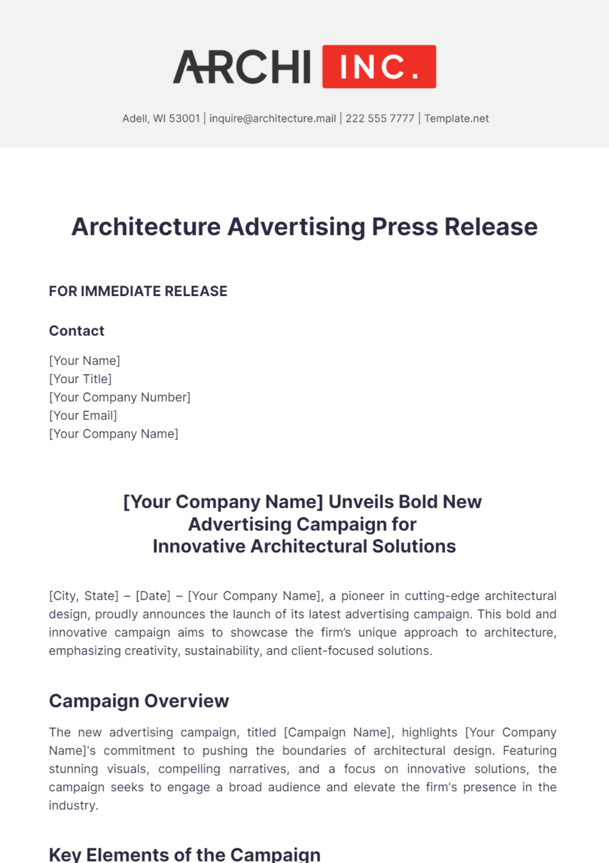 Architecture Advertising Press Release Template - Edit Online & Download