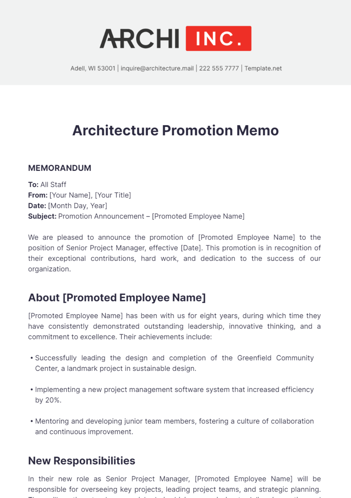 Architecture Promotion Memo Template - Edit Online & Download