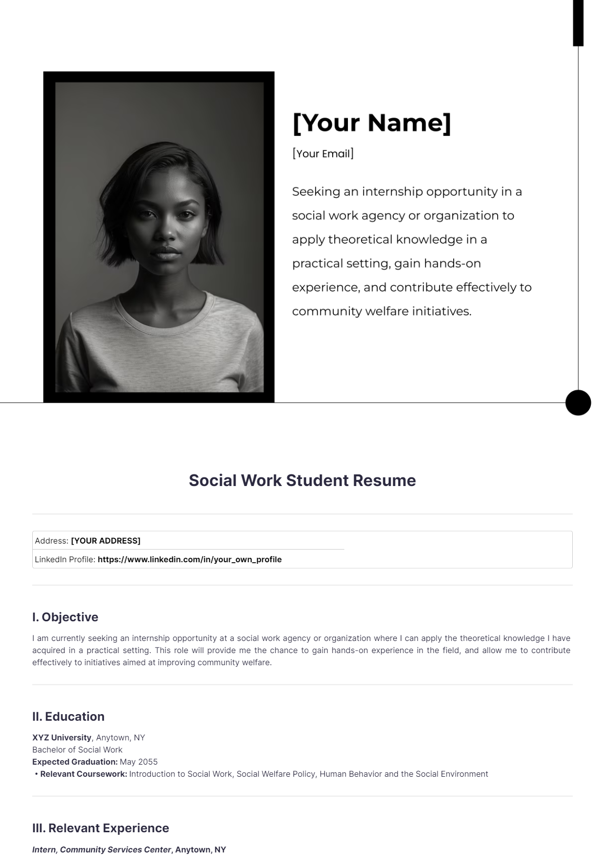 Social Work Student Resume