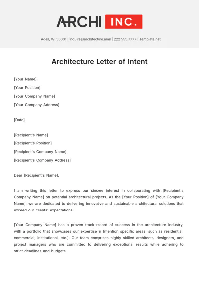 Free Architecture Letter of Intent Template to Edit Online