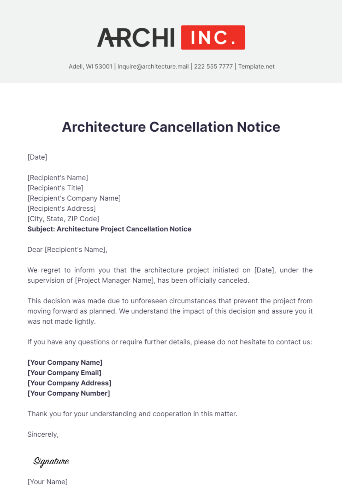 Architecture Cancellation Notice Template - Edit Online & Download