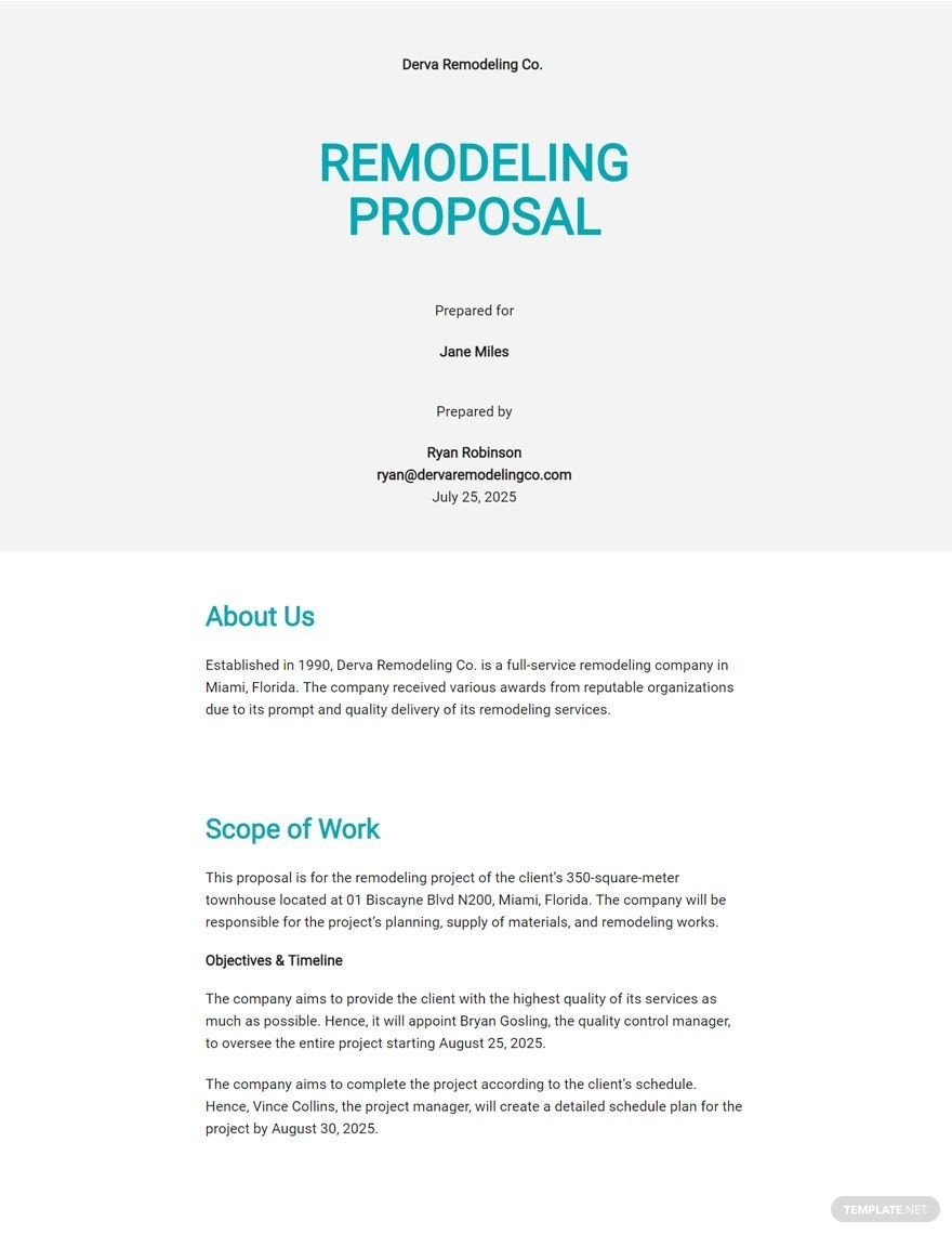 Home Remodeling and Renovation Proposal Template Google Docs, Word