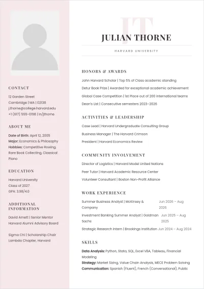 Free College Student ATS Resume Template, AI Resume Builder