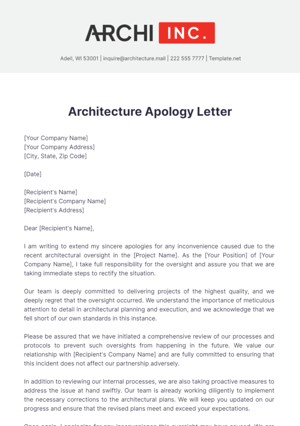 Architecture Apology Letter Template - Edit Online & Download