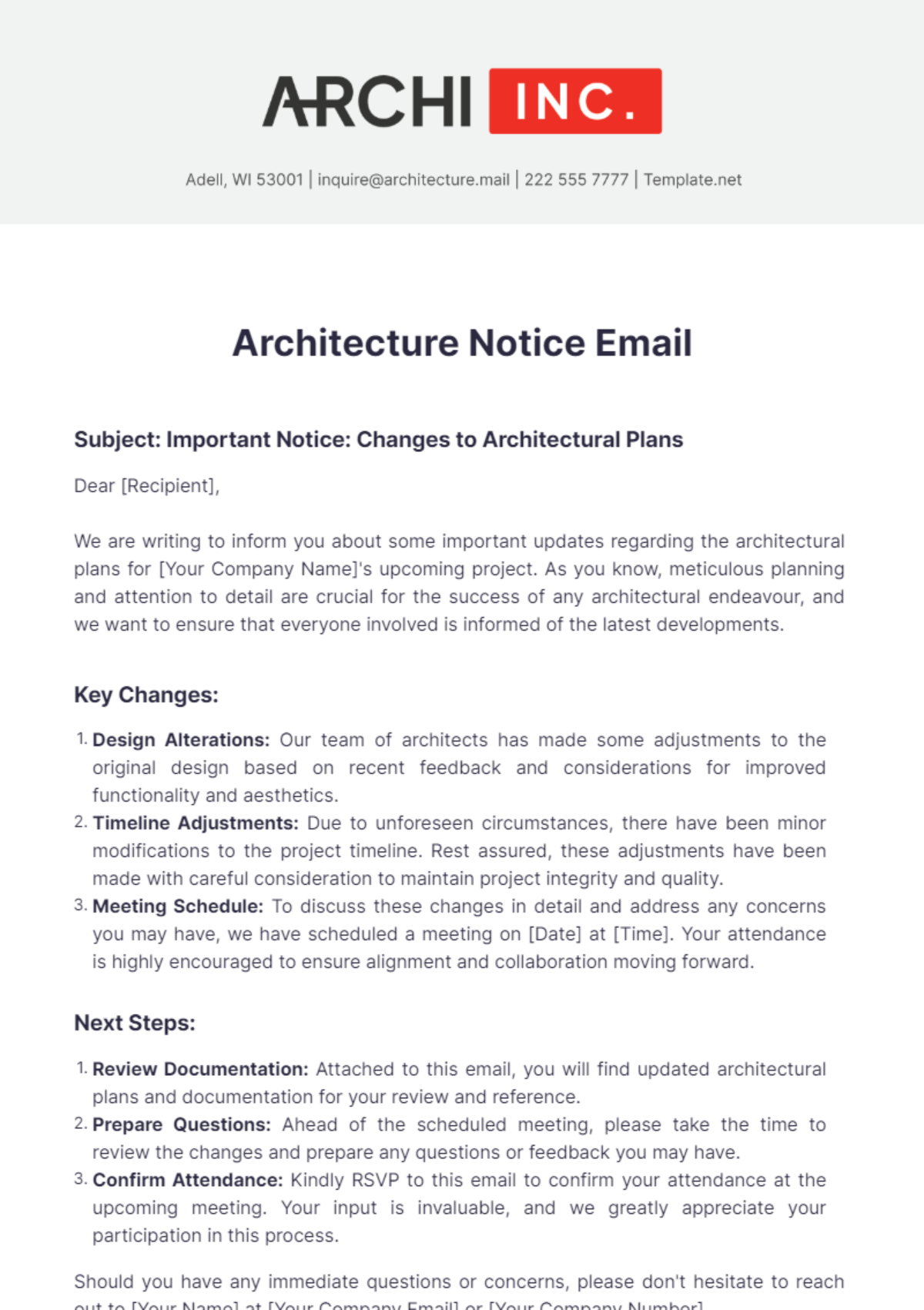 Architecture Notice Email Template - Edit Online & Download