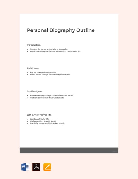 Personal Biography Outline Template in Google Docs, Word, Apple Pages