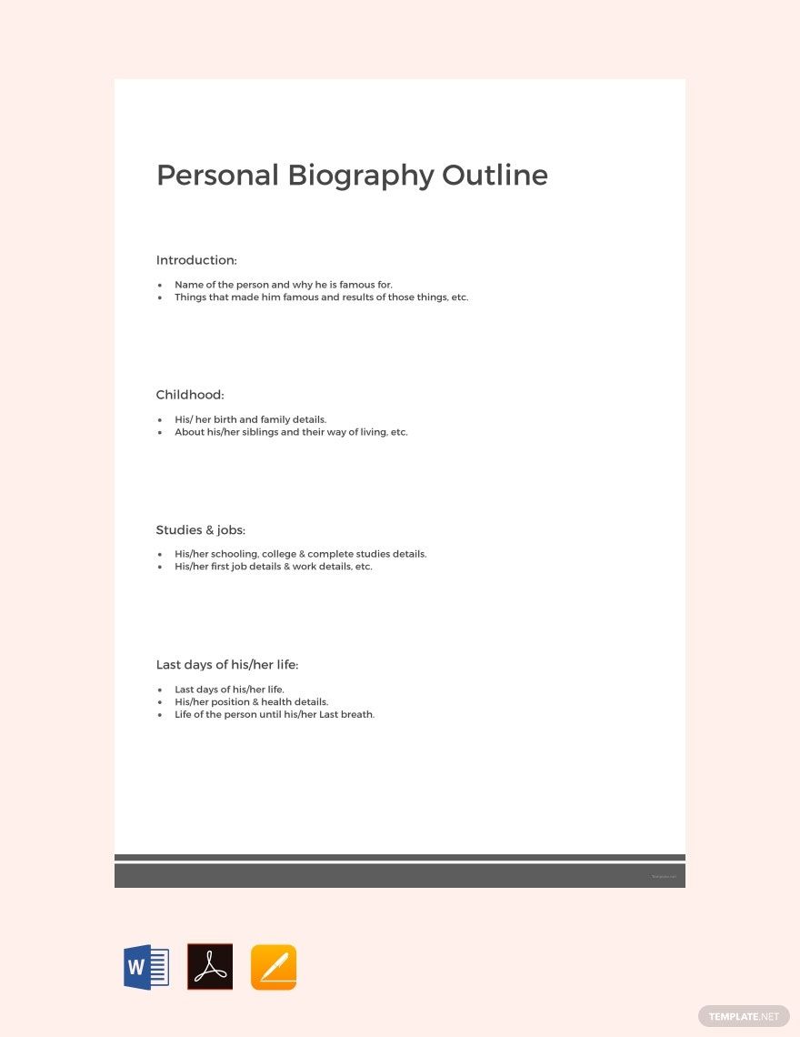 Personal Biography Outline Template Google Docs, Word, Apple Pages