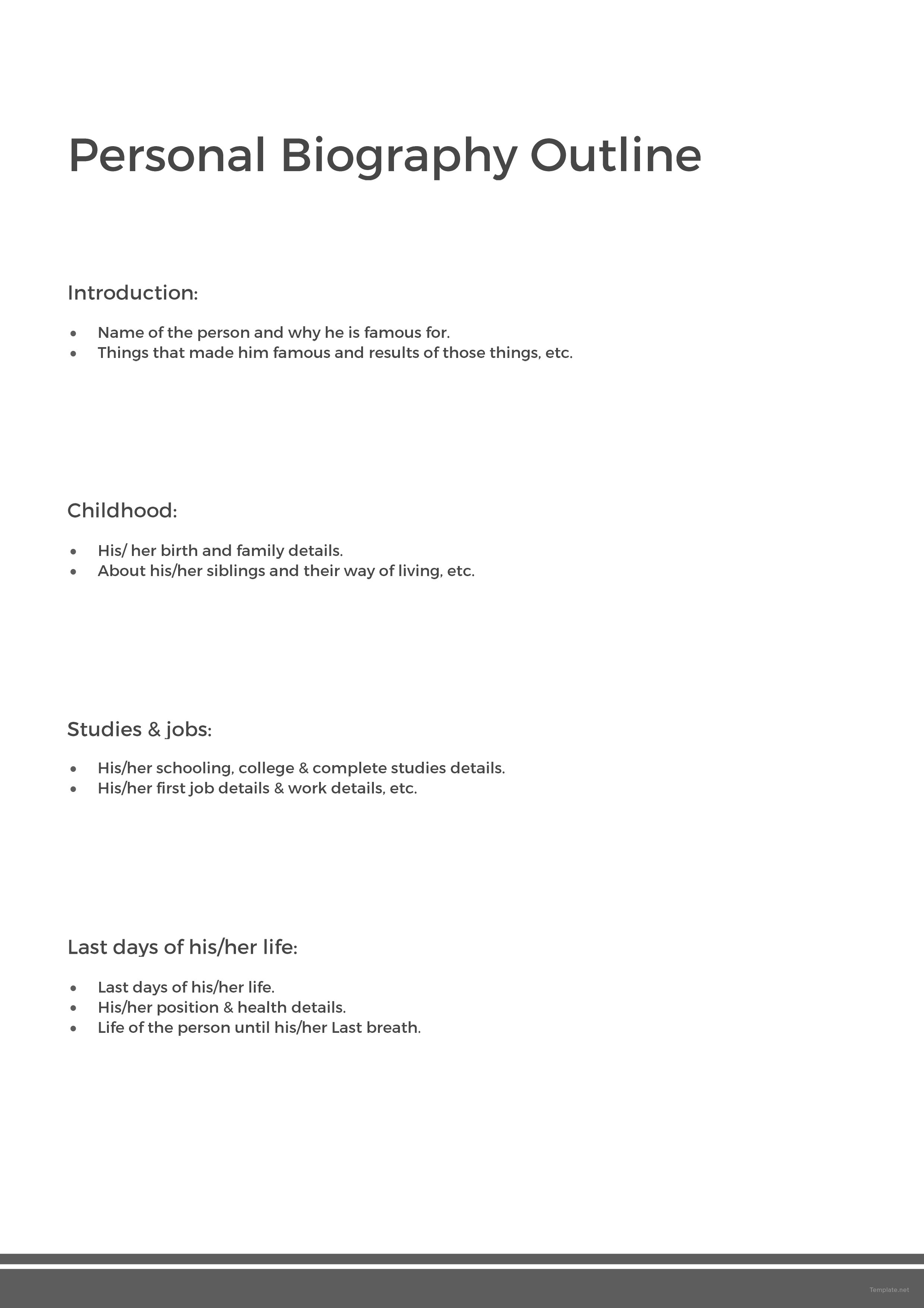 Personal Biography Outline Template in Microsoft Word