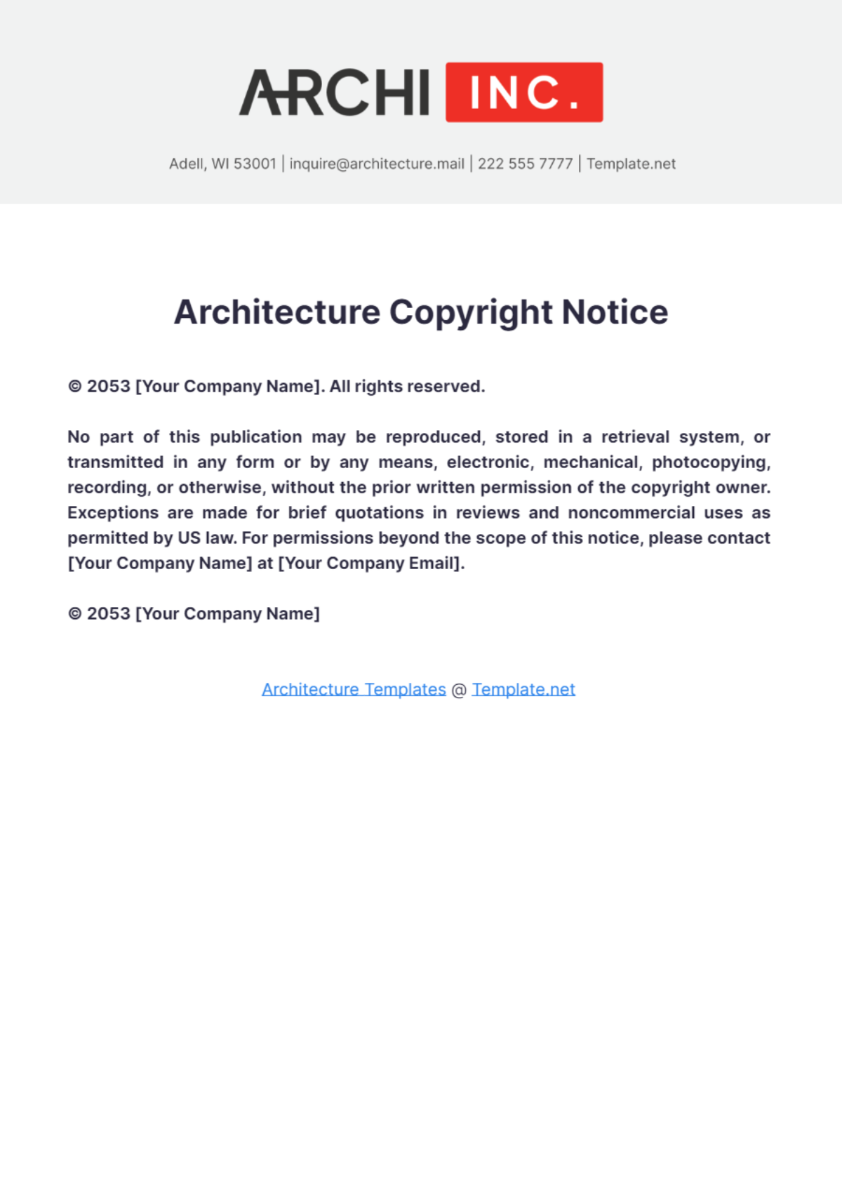 Architecture Copyright Notice Template - Edit Online & Download