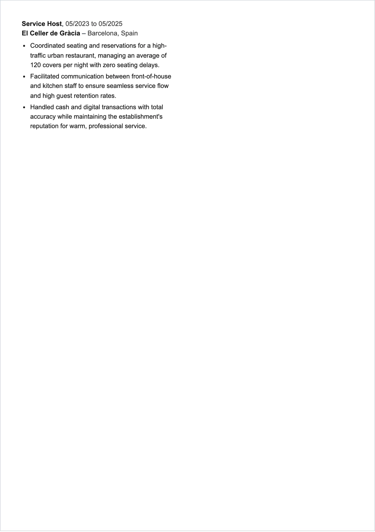 Free Tourism Student ATS Resume Template, AI Resume Builder