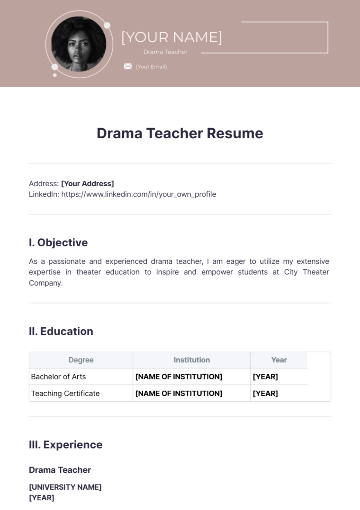 Drama Teacher Resume - Edit Online & Download Example | Template.net