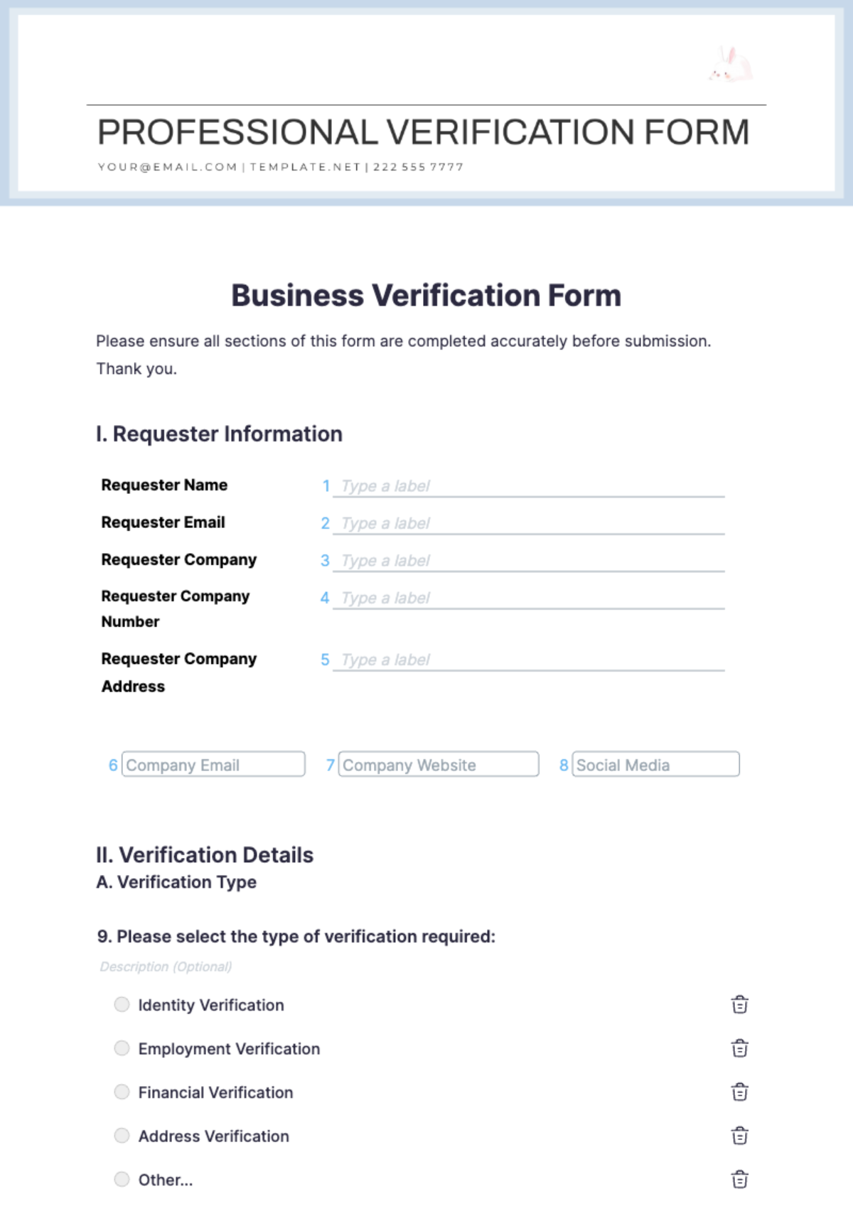 Business Verification Form Template - Edit Online & Download