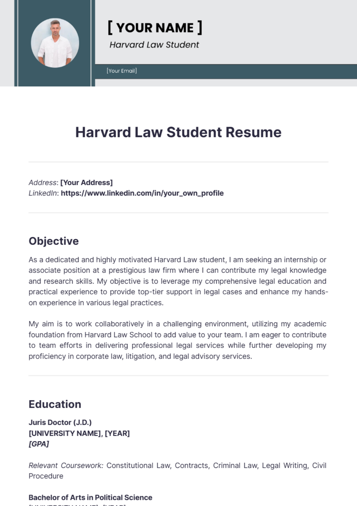 Harvard Law Student Resume - Edit Online & Download