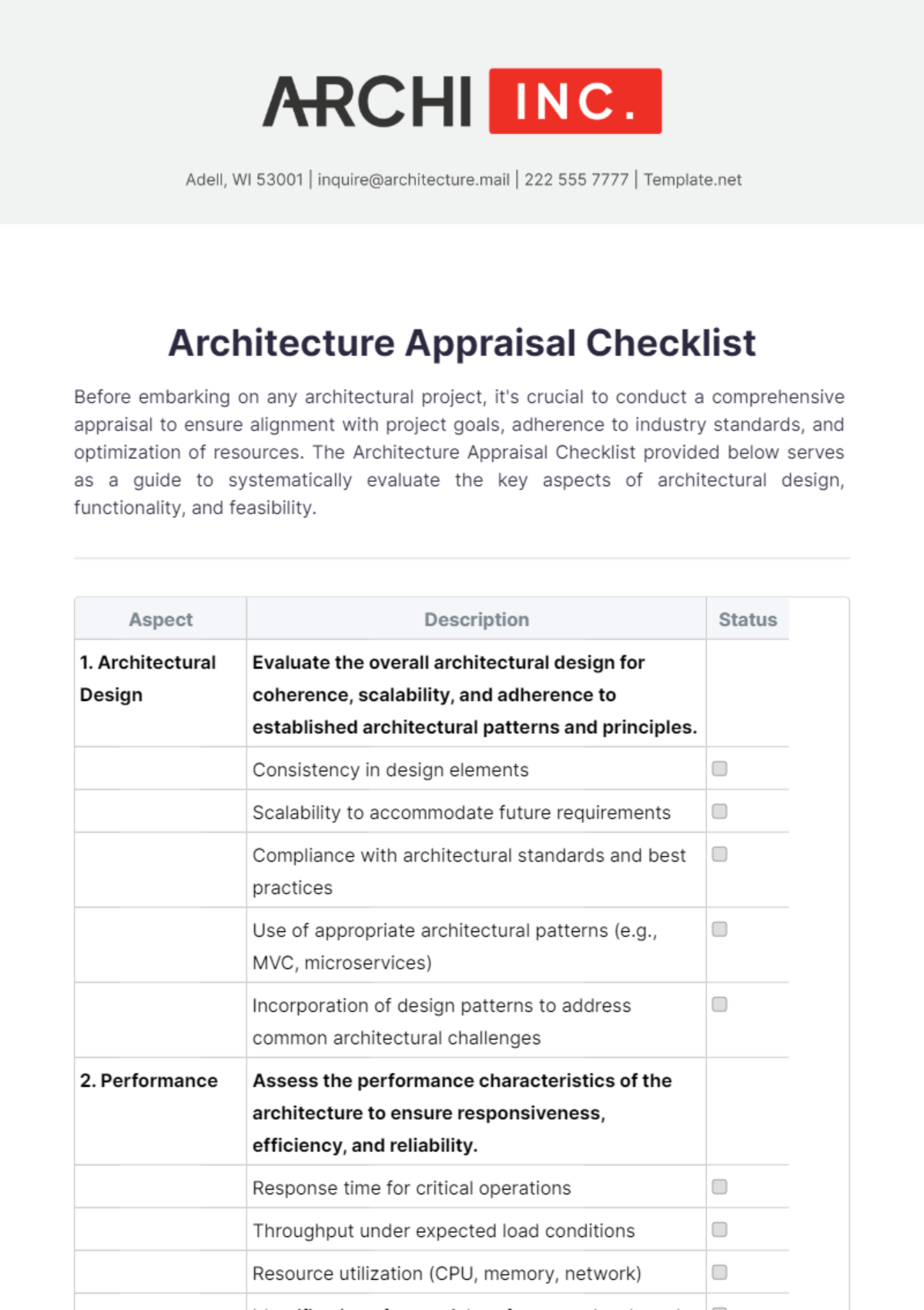 Architecture Appraisal Checklist Template - Edit Online & Download